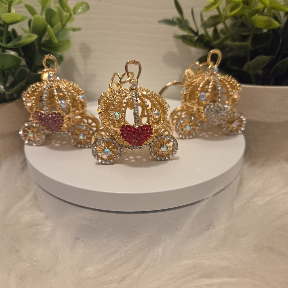 Gold Carriage Charms with Red Heart
